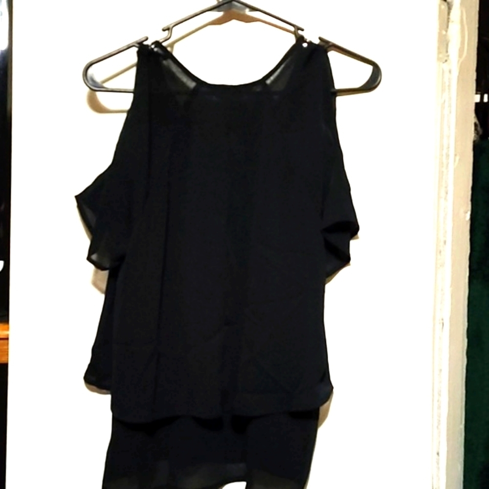 JUICY COUTURE WOMEN'S BLACK RHINESTONE DOUBLE LAYER SLIT SLEEVE SIZE SMALL TOP - Picture 6 of 9